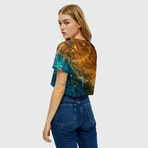 Женский топ Оранжевые и синие краски / 3D-принт – фото 4