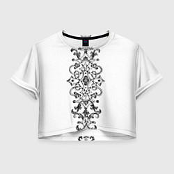Футболка 3D укороченная женская Винтажный узор на белом, цвет: 3D-принт