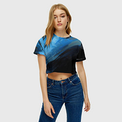 Футболка 3D укороченная женская Black blue style, цвет: 3D-принт — фото 2