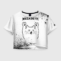Футболка 3D укороченная женская Megadeth рок кот на светлом фоне, цвет: 3D-принт