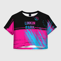 Футболка 3D укороченная женская Linkin Park - neon gradient: символ сверху, цвет: 3D-принт