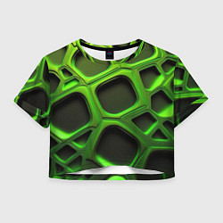 Футболка 3D укороченная женская Объемные зеленые соты, цвет: 3D-принт