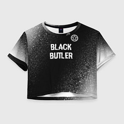Футболка 3D укороченная женская Black Butler glitch на темном фоне: символ сверху, цвет: 3D-принт