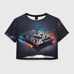 Футболка 3D укороченная женская Диджейский пульт, цвет: 3D-принт