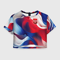 Футболка 3D укороченная женская Красный герб России, цвет: 3D-принт