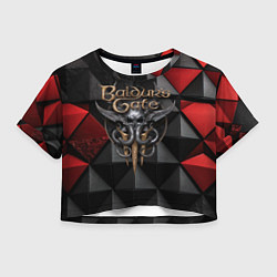 Футболка 3D укороченная женская Baldurs Gate 3 logo red black, цвет: 3D-принт