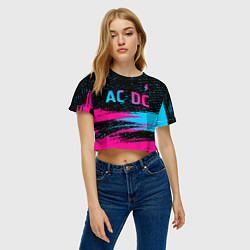 Футболка 3D укороченная женская AC DC - neon gradient: символ сверху, цвет: 3D-принт — фото 2