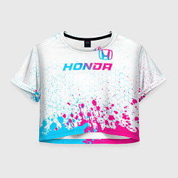 Футболка 3D укороченная женская Honda neon gradient style: символ сверху, цвет: 3D-принт