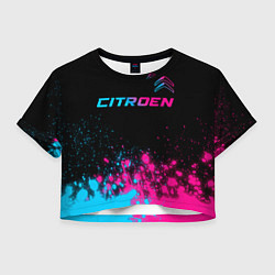 Футболка 3D укороченная женская Citroen - neon gradient: символ сверху, цвет: 3D-принт