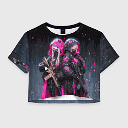 Футболка 3D укороченная женская Военные аниме девушки, цвет: 3D-принт