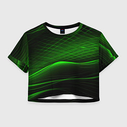 Футболка 3D укороченная женская Green lines black backgrouns, цвет: 3D-принт