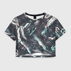 Футболка 3D укороченная женская Киберанк полосы, цвет: 3D-принт