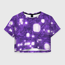 Футболка 3D укороченная женская Фиолетовые кибернетические схемы неон, цвет: 3D-принт