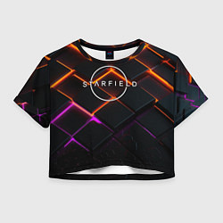 Футболка 3D укороченная женская Starfield logo orange abstract, цвет: 3D-принт