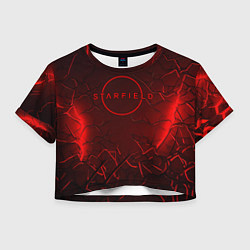 Футболка 3D укороченная женская Starfield red logo, цвет: 3D-принт