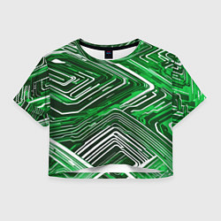 Футболка 3D укороченная женская Кибер линии Зелёный-белый, цвет: 3D-принт