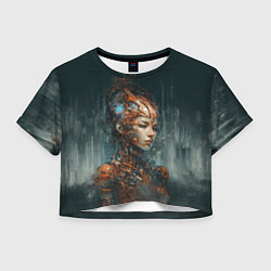 Футболка 3D укороченная женская Роботизированная девушка-киборг, цвет: 3D-принт