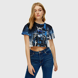 Футболка 3D укороченная женская Роботизированный самурай, цвет: 3D-принт — фото 2