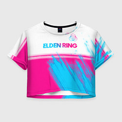 Футболка 3D укороченная женская Elden Ring neon gradient style: символ сверху, цвет: 3D-принт