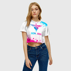 Футболка 3D укороченная женская Bon Jovi neon gradient style, цвет: 3D-принт — фото 2