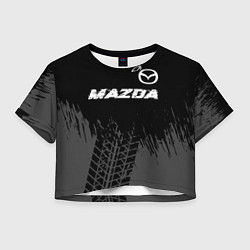 Женский топ Mazda speed на темном фоне со следами шин: символ