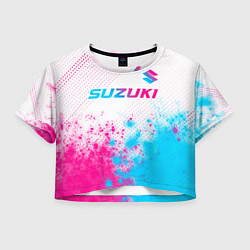Футболка 3D укороченная женская Suzuki neon gradient style: символ сверху, цвет: 3D-принт