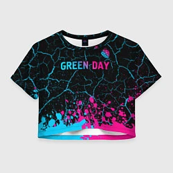 Футболка 3D укороченная женская Green Day - neon gradient: символ сверху, цвет: 3D-принт