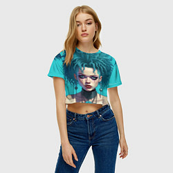 Футболка 3D укороченная женская Девушка панк с синими волосами, цвет: 3D-принт — фото 2