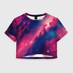 Футболка 3D укороченная женская Галактика в розовом цвете, цвет: 3D-принт