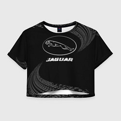 Футболка 3D укороченная женская Jaguar speed на темном фоне со следами шин, цвет: 3D-принт