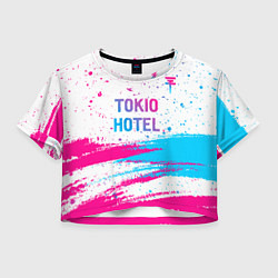 Футболка 3D укороченная женская Tokio Hotel neon gradient style посередине, цвет: 3D-принт