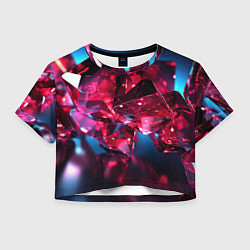 Футболка 3D укороченная женская Стеклянные красные камни, цвет: 3D-принт