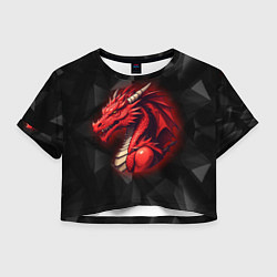Футболка 3D укороченная женская Красный дракон на полигональном черном фоне, цвет: 3D-принт