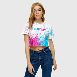 Футболка 3D укороченная женская Coldplay neon gradient style посередине, цвет: 3D-принт — фото 2