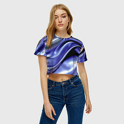 Футболка 3D укороченная женская Синяя вязкая абстракция, цвет: 3D-принт — фото 2