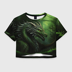 Футболка 3D укороченная женская Зеленый дракон символ 2024, цвет: 3D-принт