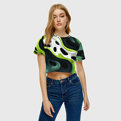 Футболка 3D укороченная женская Белая вязкая текстура на зеленой, цвет: 3D-принт — фото 2