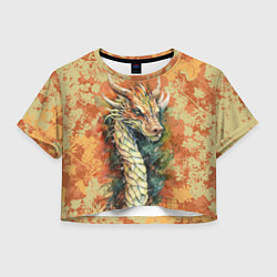 Футболка 3D укороченная женская Зеленый древесный дракон с листьями, цвет: 3D-принт