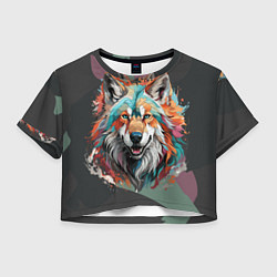 Футболка 3D укороченная женская Голова яркого волка, цвет: 3D-принт