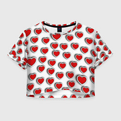 Футболка 3D укороченная женская Стикеры наклейки сердечки объемные, цвет: 3D-принт