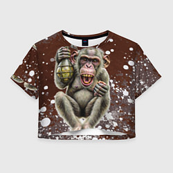 Футболка 3D укороченная женская Обезьяна с гранатой в лапе, цвет: 3D-принт