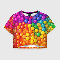 Футболка 3D укороченная женская Разноцветные шарики, цвет: 3D-принт