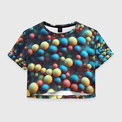 Футболка 3D укороченная женская Разноцветные шарики молекул, цвет: 3D-принт