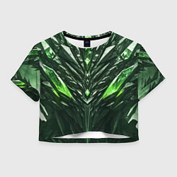 Футболка 3D укороченная женская Зелёные кристаллы и камень, цвет: 3D-принт