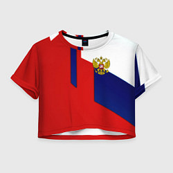 Футболка 3D укороченная женская Спортивная текстура герб России, цвет: 3D-принт