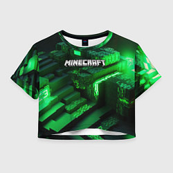Футболка 3D укороченная женская Minecraft logo зеленые неоновые кубы, цвет: 3D-принт