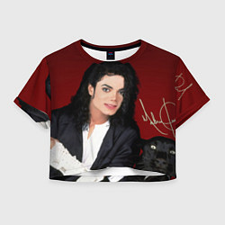 Футболка 3D укороченная женская Michael Jackson с пантерой и автографом, цвет: 3D-принт