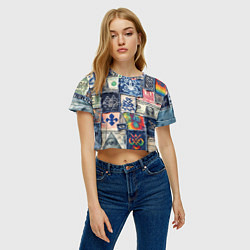 Футболка 3D укороченная женская Баксы на дениме пэчворк, цвет: 3D-принт — фото 2
