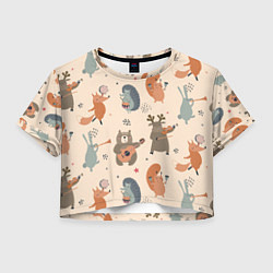 Футболка 3D укороченная женская Животные с инструментами, цвет: 3D-принт
