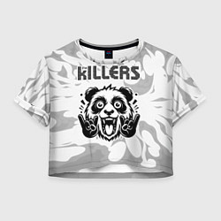 Футболка 3D укороченная женская The Killers рок панда на светлом фоне, цвет: 3D-принт